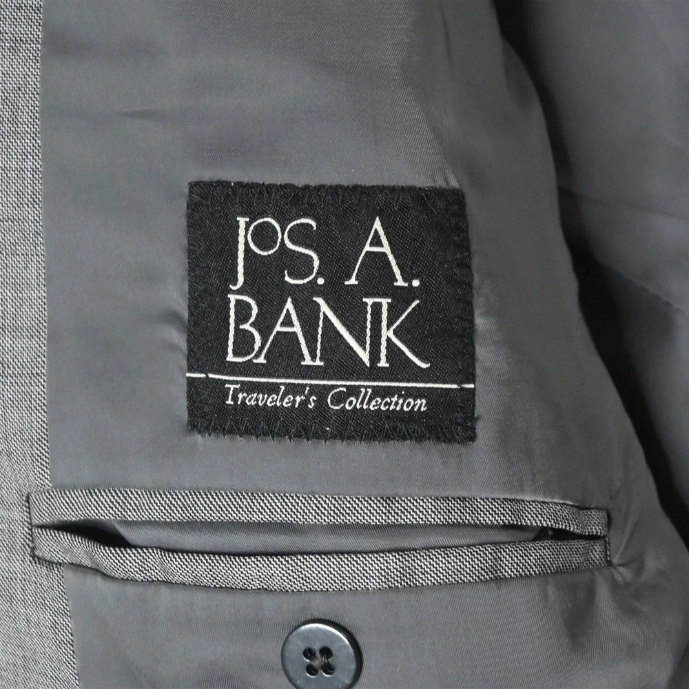 Jos A Bank 44L 38x34 Gray Sharkskin 100% Wool Mens‎ Jacket Pants Suit